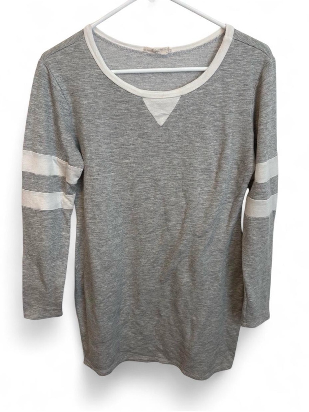Nabee Gray Long Sleeve Varsity Stripe T-Shirt Dress Size Small Heathered Ringer